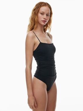 Aritzia Contour Ruched Bodysuit in Taupe